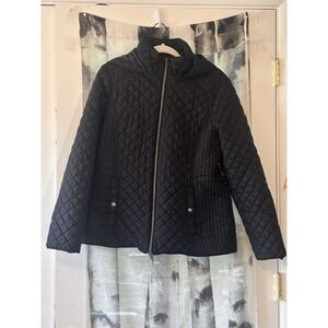 Women's Quilted Hooded Winter‎ Coat Croft & Barrow Black Long Sleeves Full Zip L